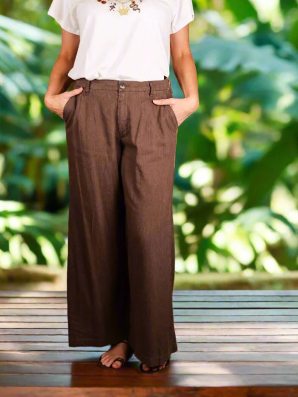 Kut from the Kloth Brown Wide-Leg Linen Pants